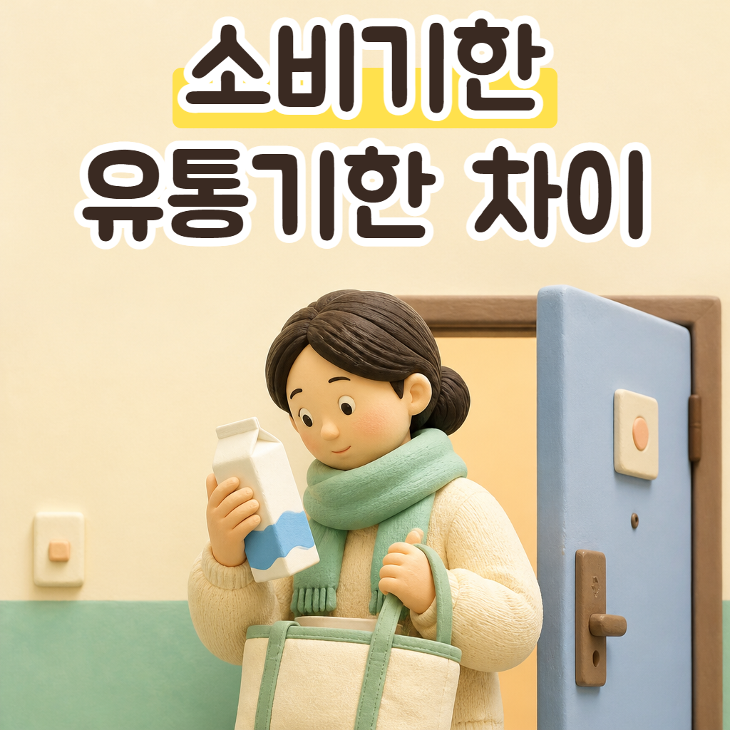 현관에서 장바구니 속 우유팩을 꺼내 날짜를 들여다보는 성글이