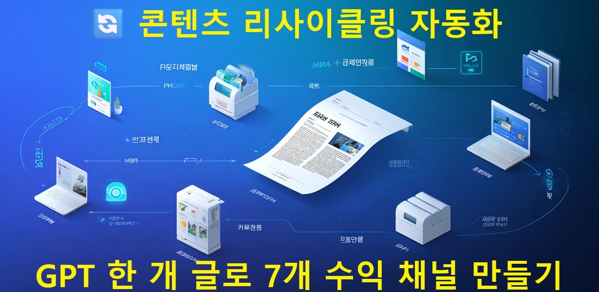GPT 콘텐츠가 다양한 채널로 리사이클링되는 흐름을 보여주는 대표 이미지