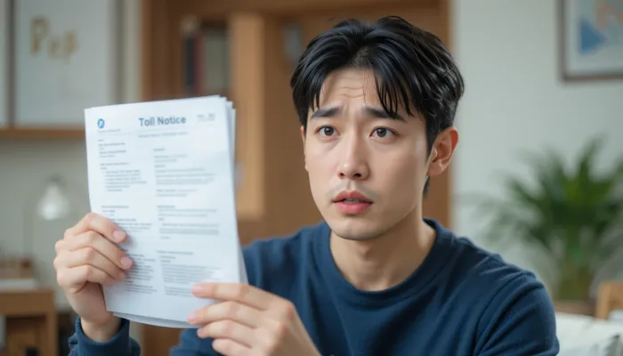 집에서 미납 통보서를 손에 들고 난감한 표정을 짓는 남성