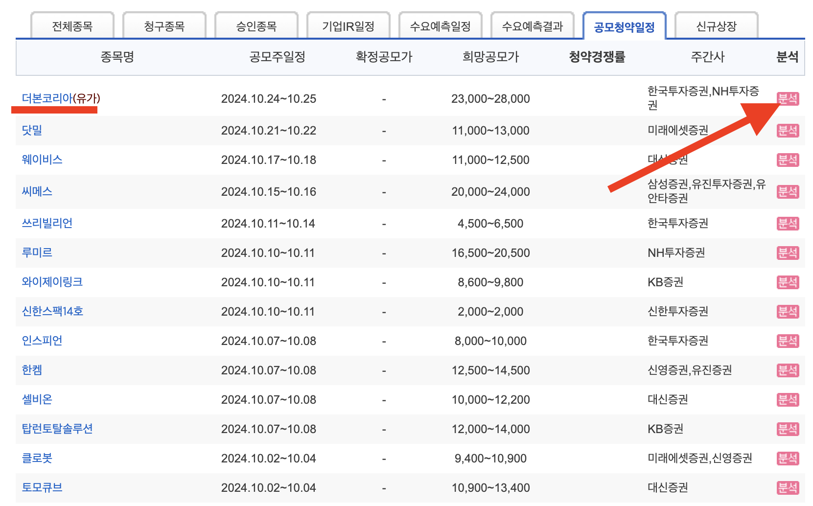 공모주 분석자료 보기