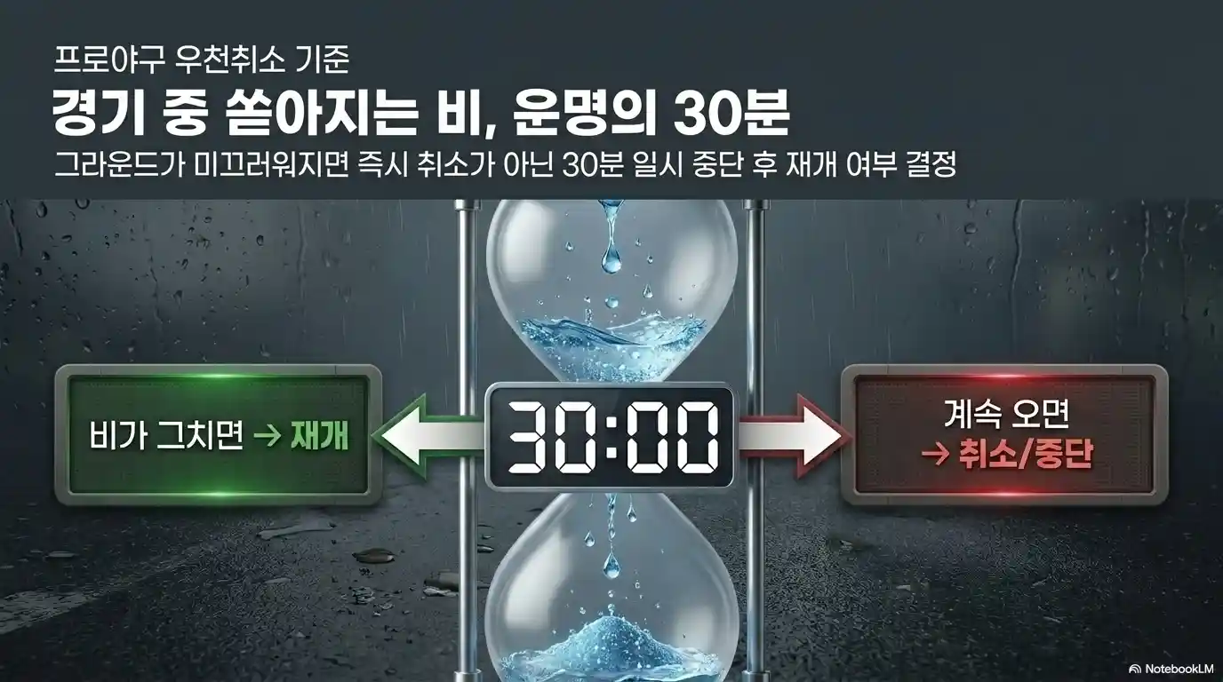 프로야구 우천 취소 기준 30분 경기 일시 중단