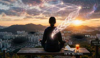 여물봉 정상에서 바인더를 펼치고 외부 의도를 시각화하며 시나리오를 확정하는 수행자의 모습