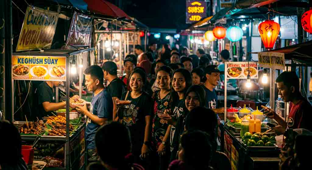 인도네시아 야시장 전경 사진