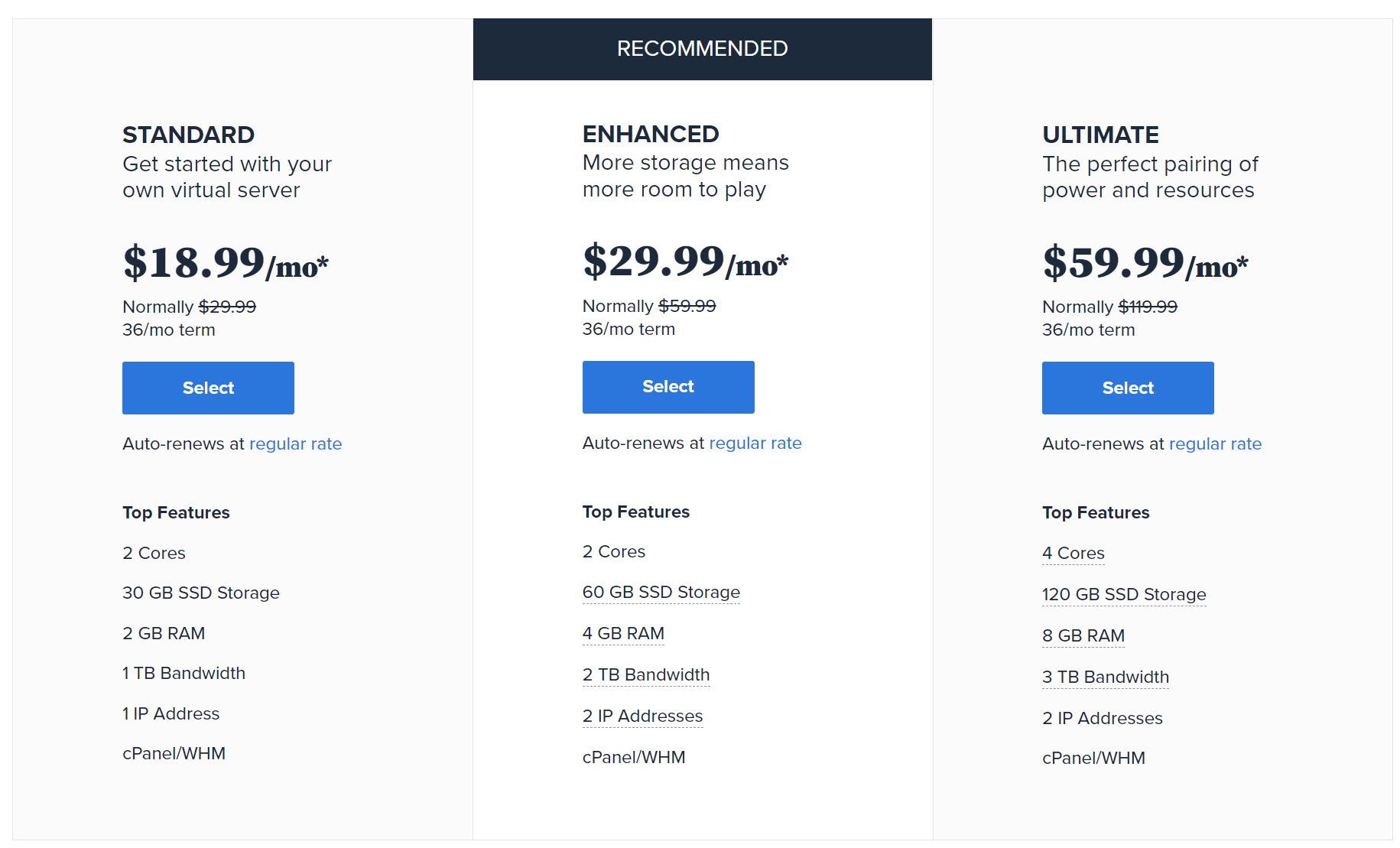 블루호스트 VPS 호스팅 요금제