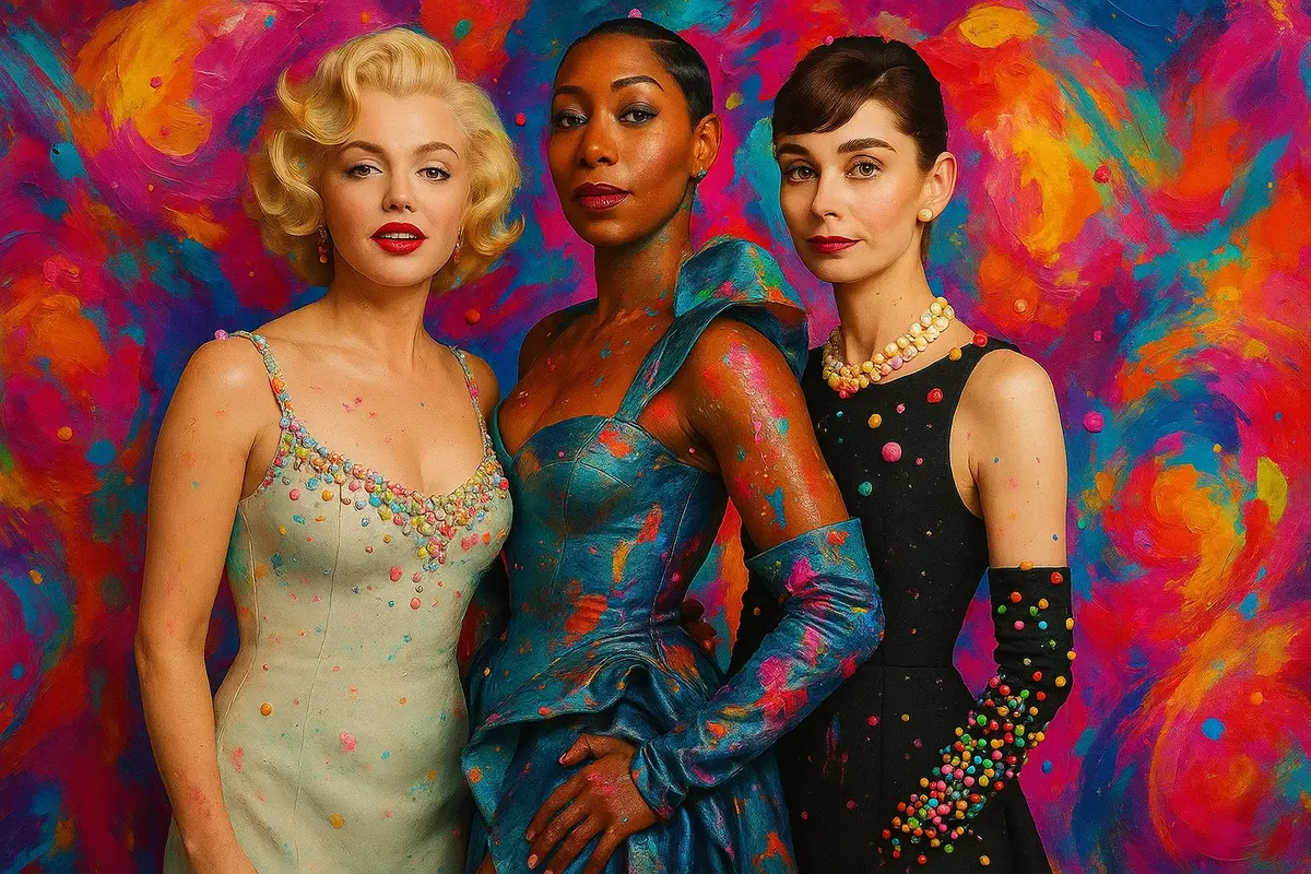 화려한 패션으로 포즈 잡은 세 여성