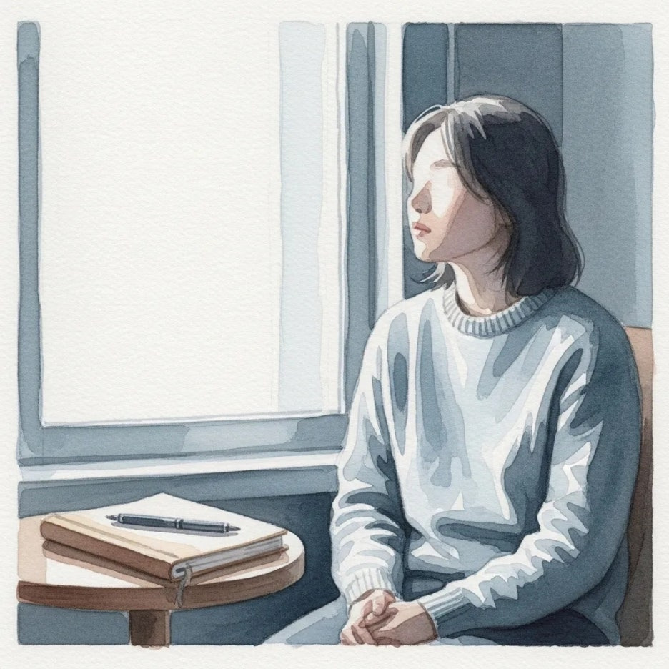 창밖을 보며 깊은 생각에 잠긴 사람.