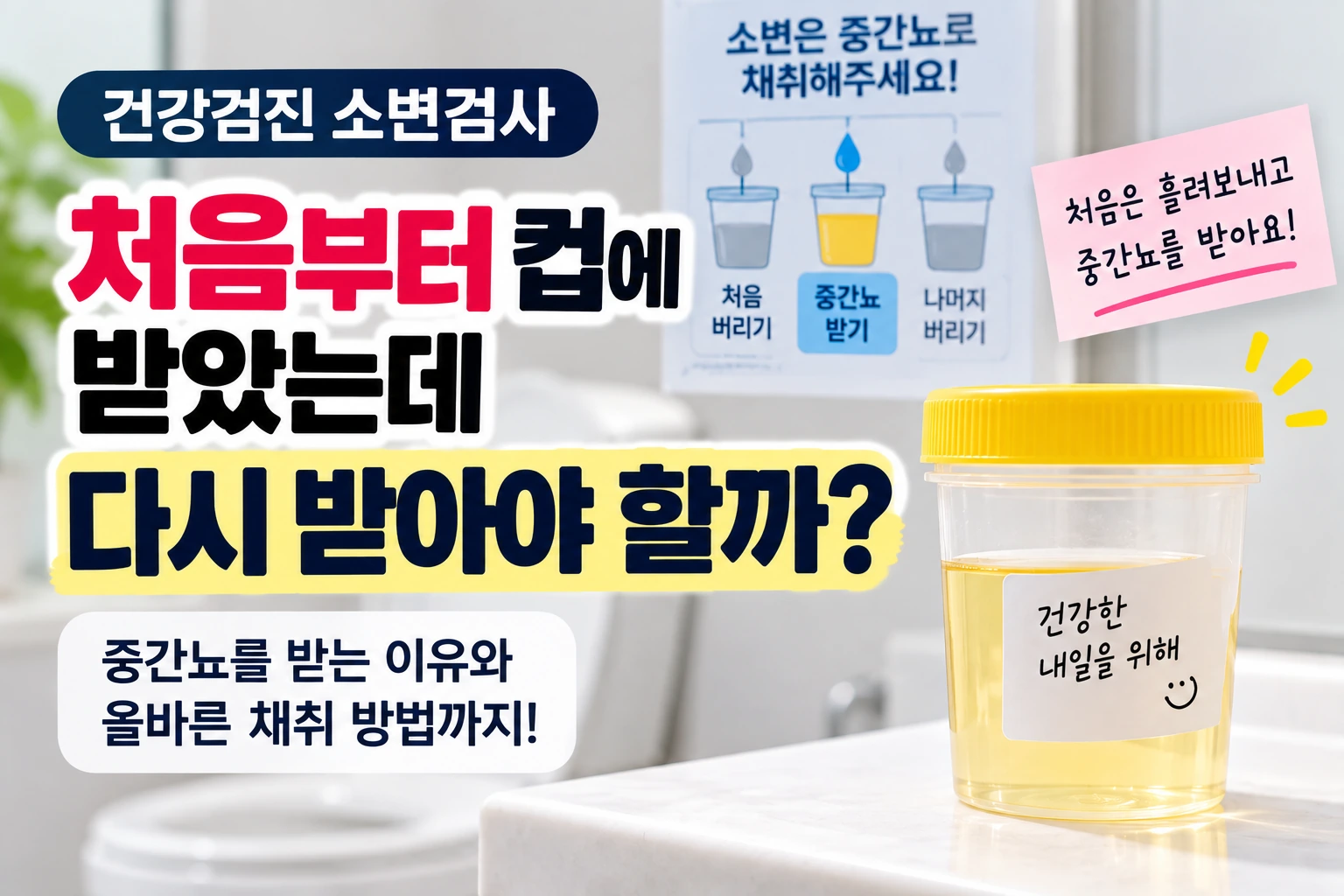 건강검진 소변검사 처음부터 컵에 받았는데 다시 받아야 할까? 중간뇨를 받는 이유