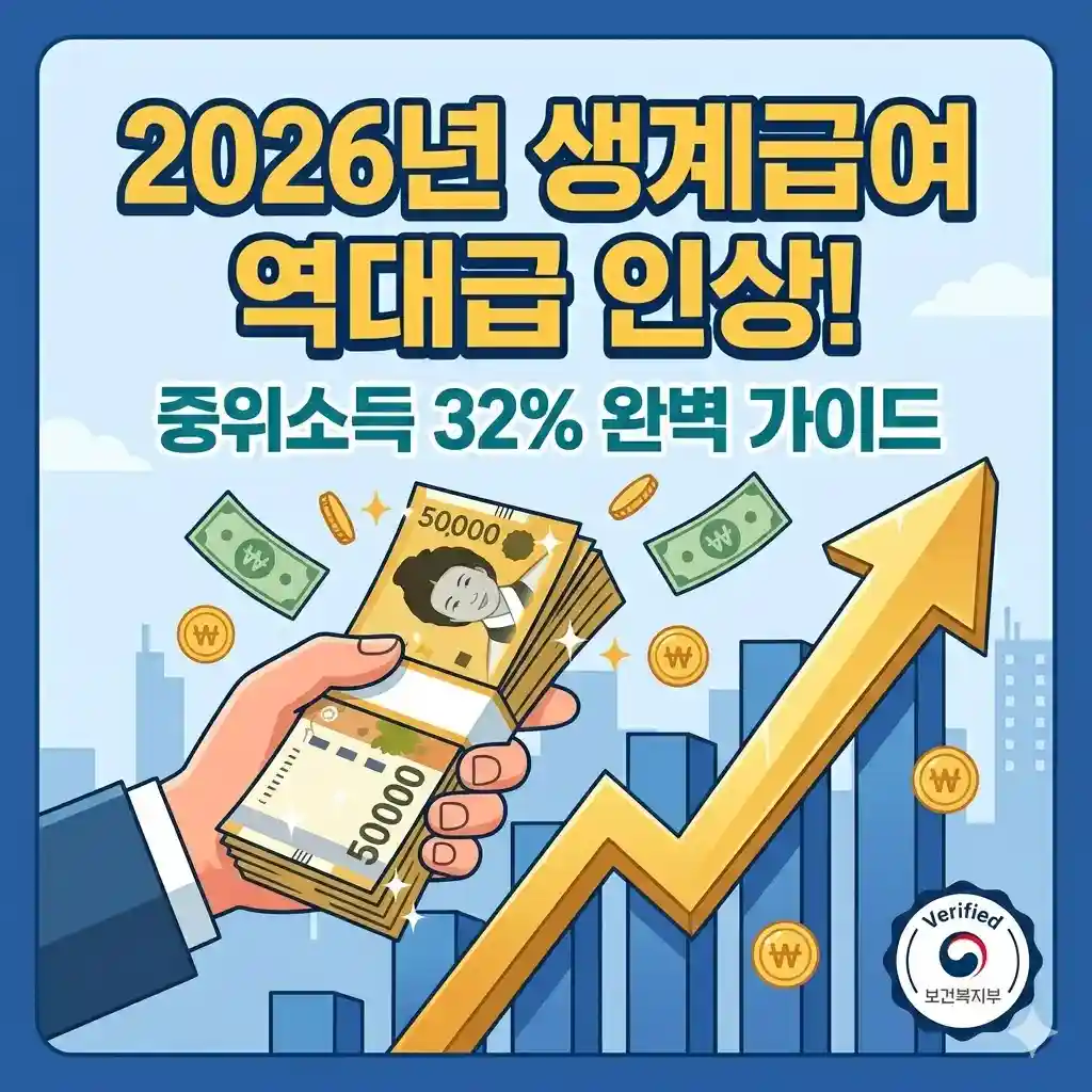 2026년 기준 중위소득 32% 인상에 따른 가구원수별 생계급여 지급액 기준표와 신청 자격을