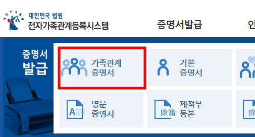 가족관계 증명서 인터넷 발급