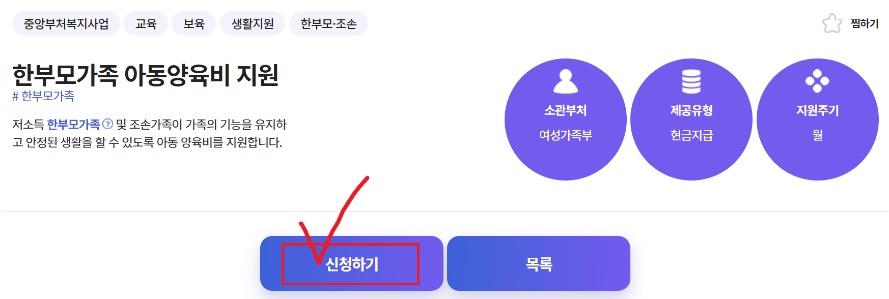 한부모가정 지원 신청