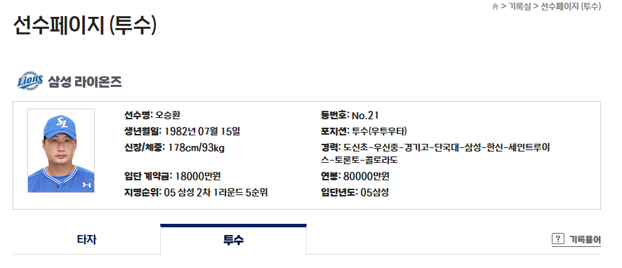 오승환 통산기록