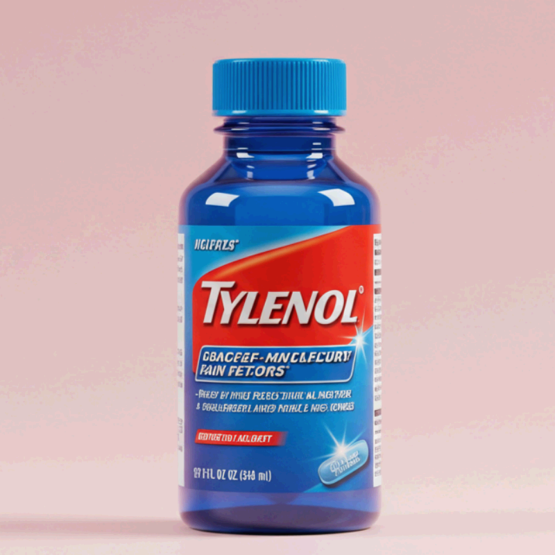 분홍 배경 위 진통제 타이레놀 병.
