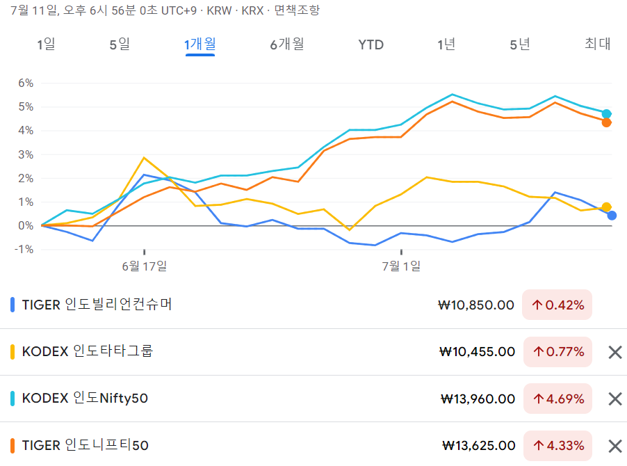 TIGER 인도빌리언컨슈머 ETF 수익율