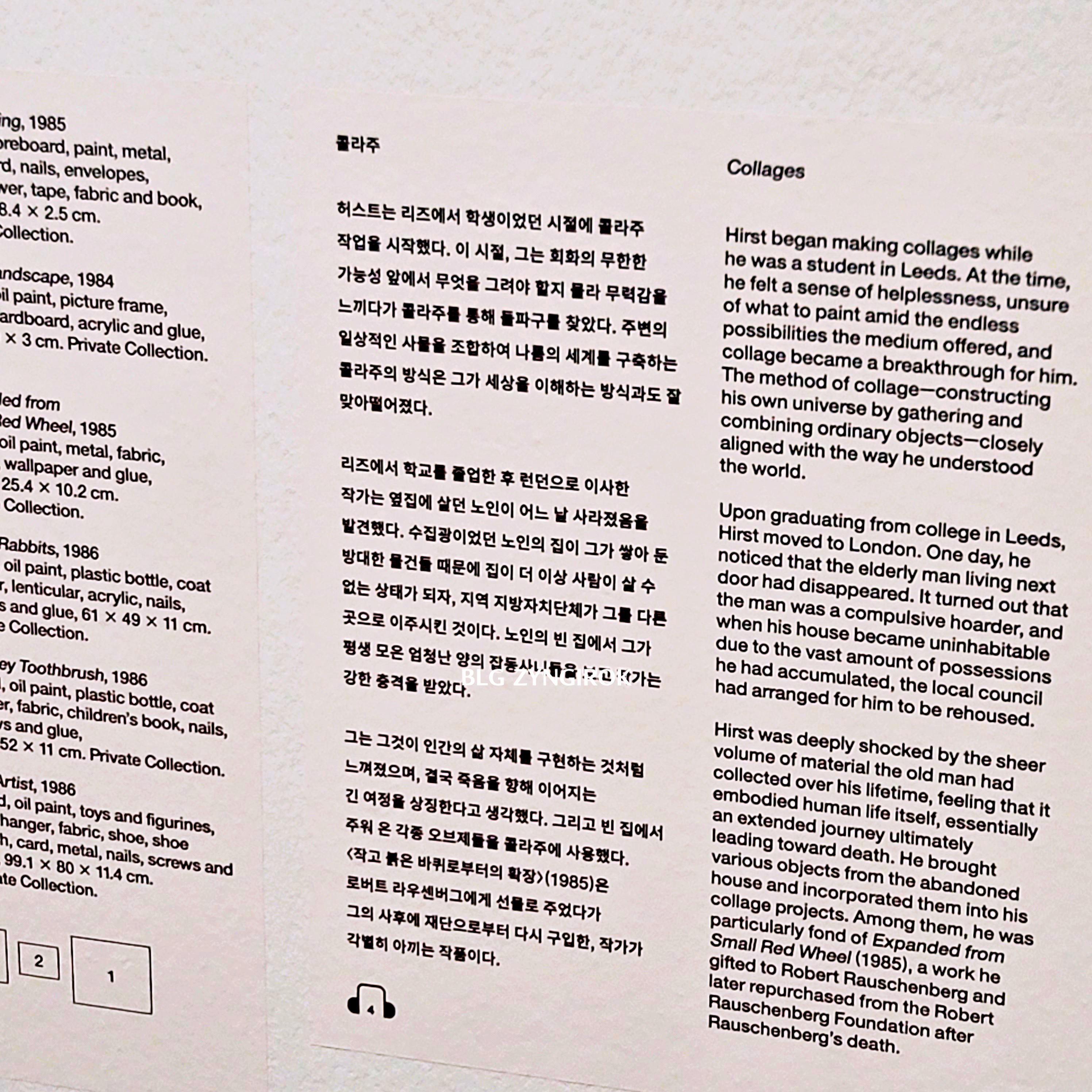 국립현대미술관 : 데이미안 허스트 - 콜라주 설명 모습이다.