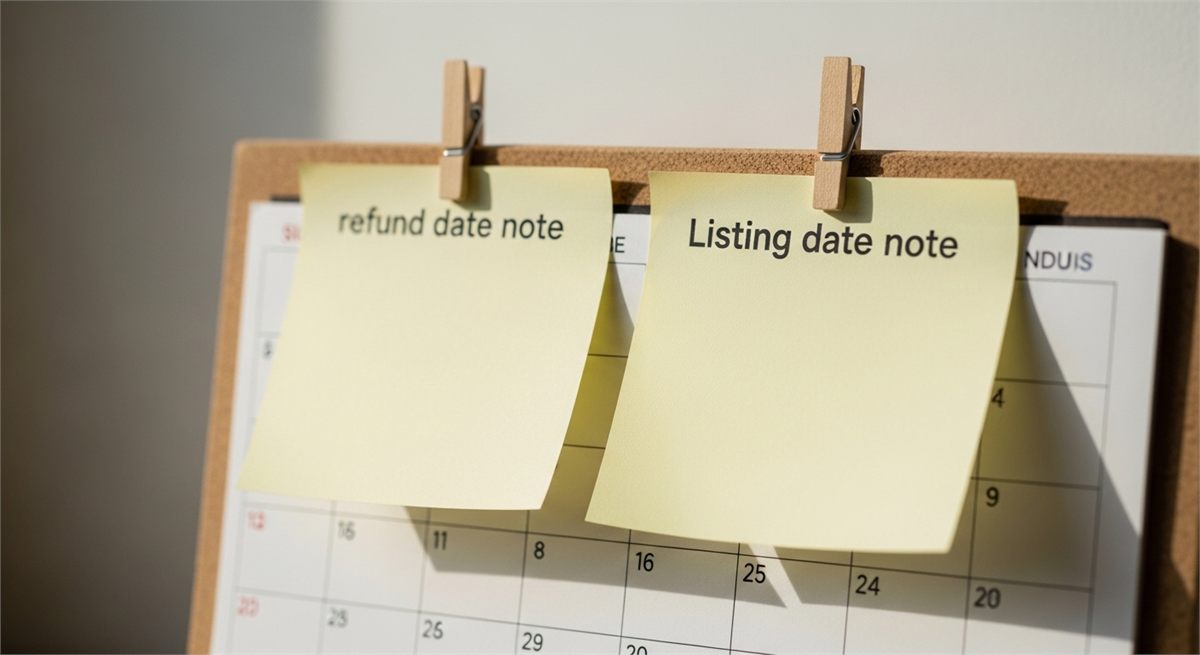 환불일과 상장일을 체크하는 달력 디테일 장면