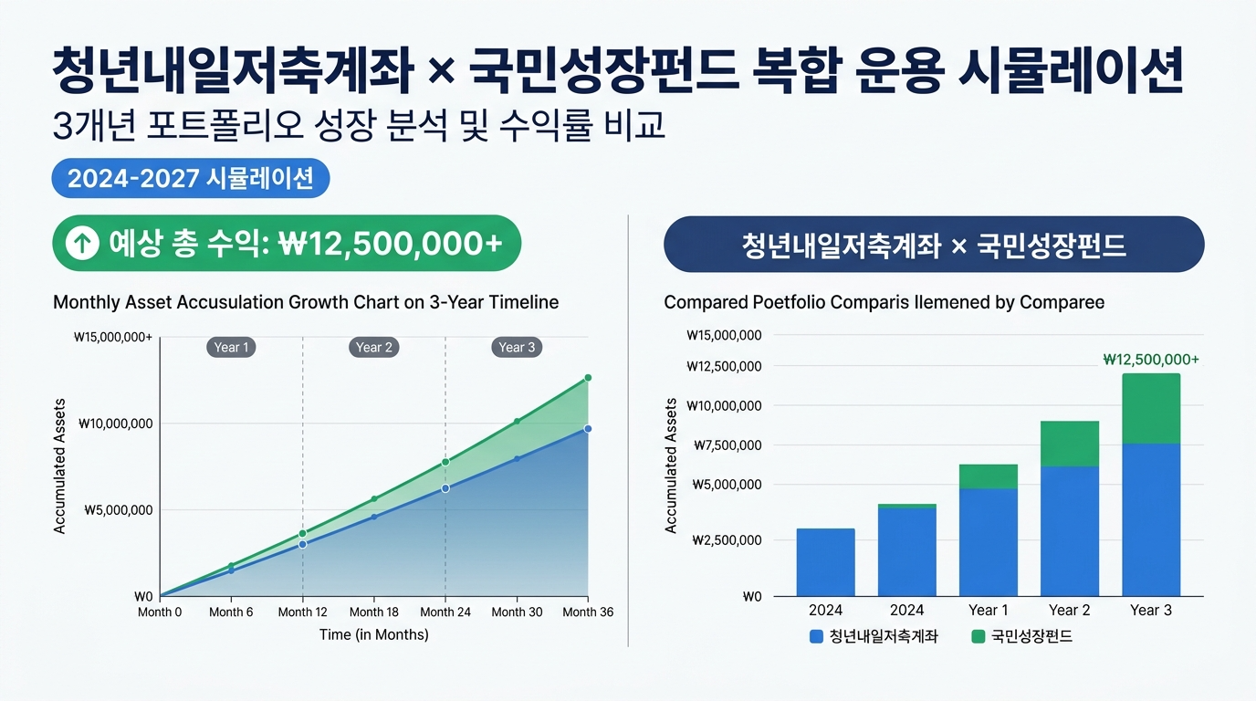 청년내일저축계좌와 국민성장펀드 복합 운용 포트폴리오 시뮬레이션 차트