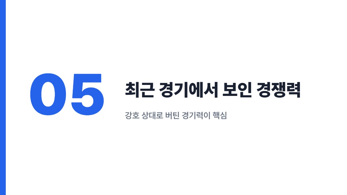 최근 경기에서 보인 경쟁력 — 강호 상대로 버틴 경기력이 핵심