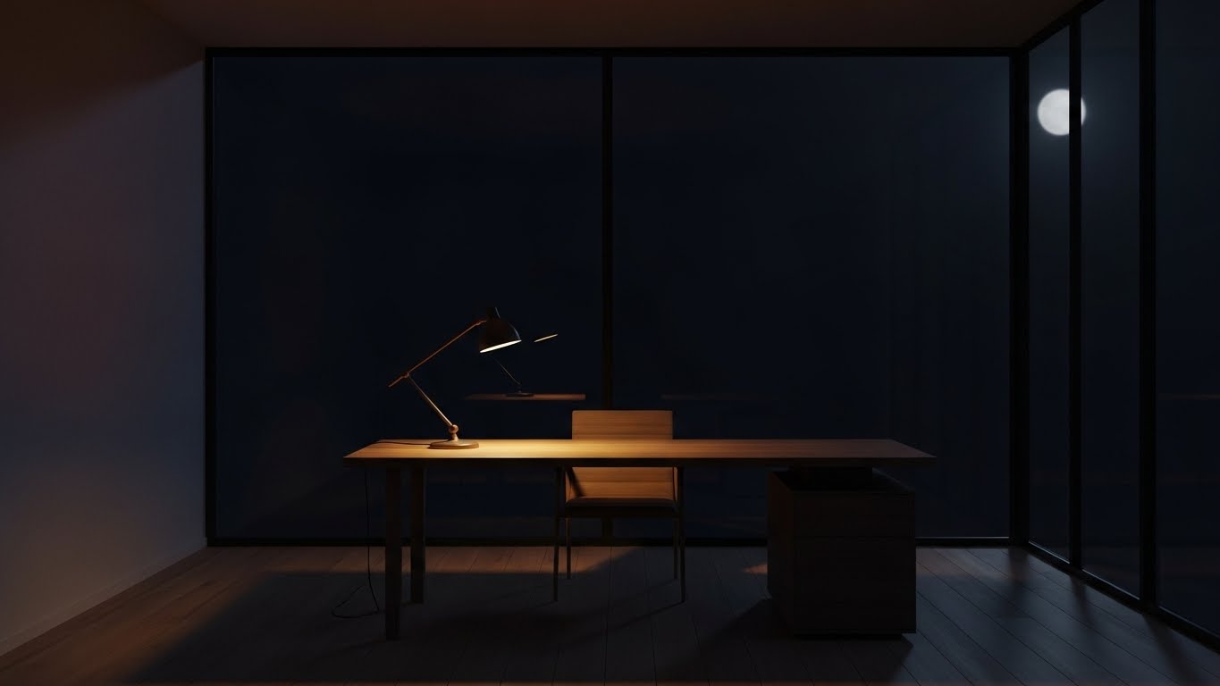 전략적 회고를 위해 정돈된 고요한 분위기의 개인 집무실 모습