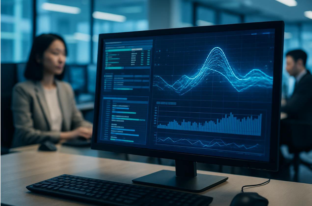 실시간 업무 데이터 분석 화면 장면.