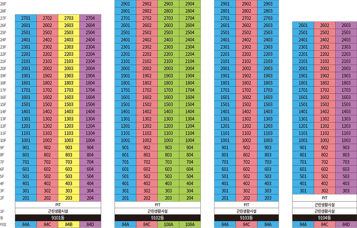 검단신도시 롯데캐슬 넥스티엘 동･호수 층별 배치도