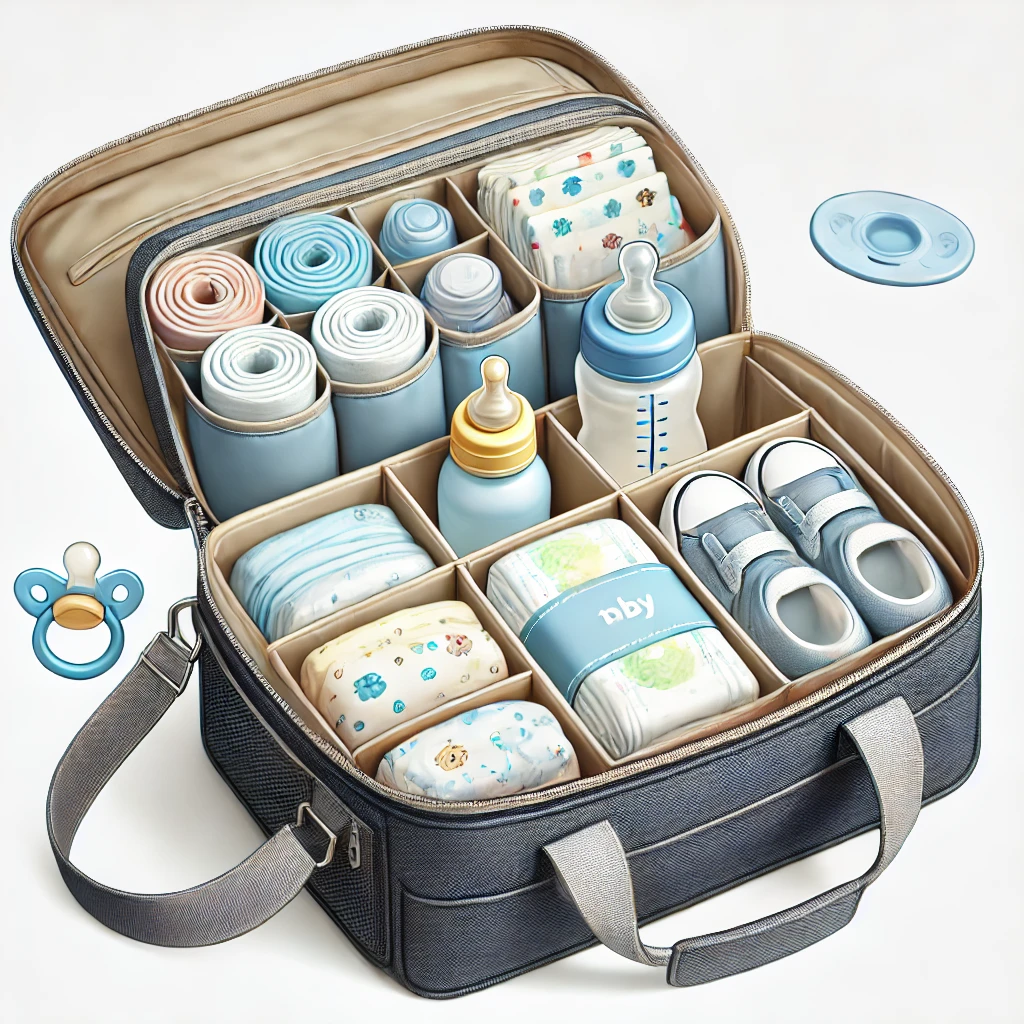 깔끔하게 정리된 기저귀 가방 내부