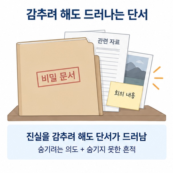 장두노미가 진실을 숨기려 해도 단서가 드러나는 상황을 비유한다는 의미를 보여주는 이미지