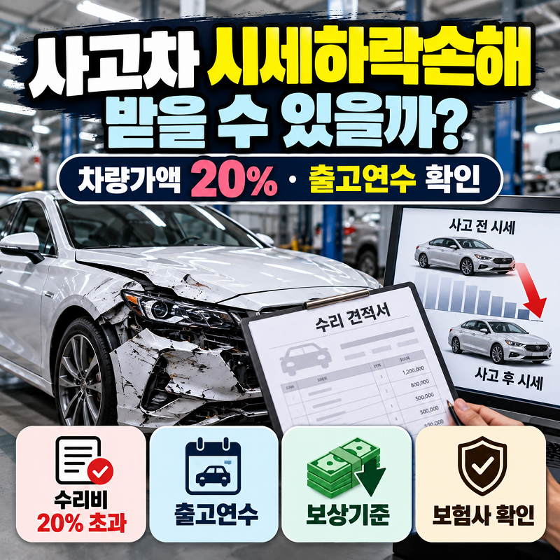 사고차 시세하락손해 차량가액 20% 출고연수 보상기준
