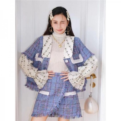 가을 트위드 원피스 가을 셋업 크롭 체크 샤 자켓 120125