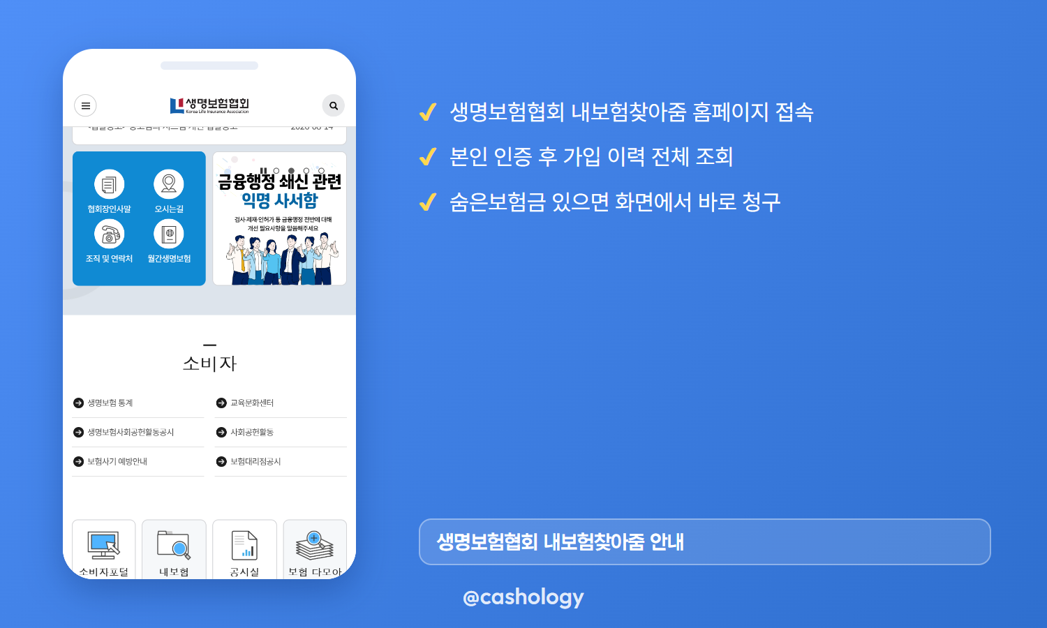생명보험협회 내보험찾아줌 안내 화면