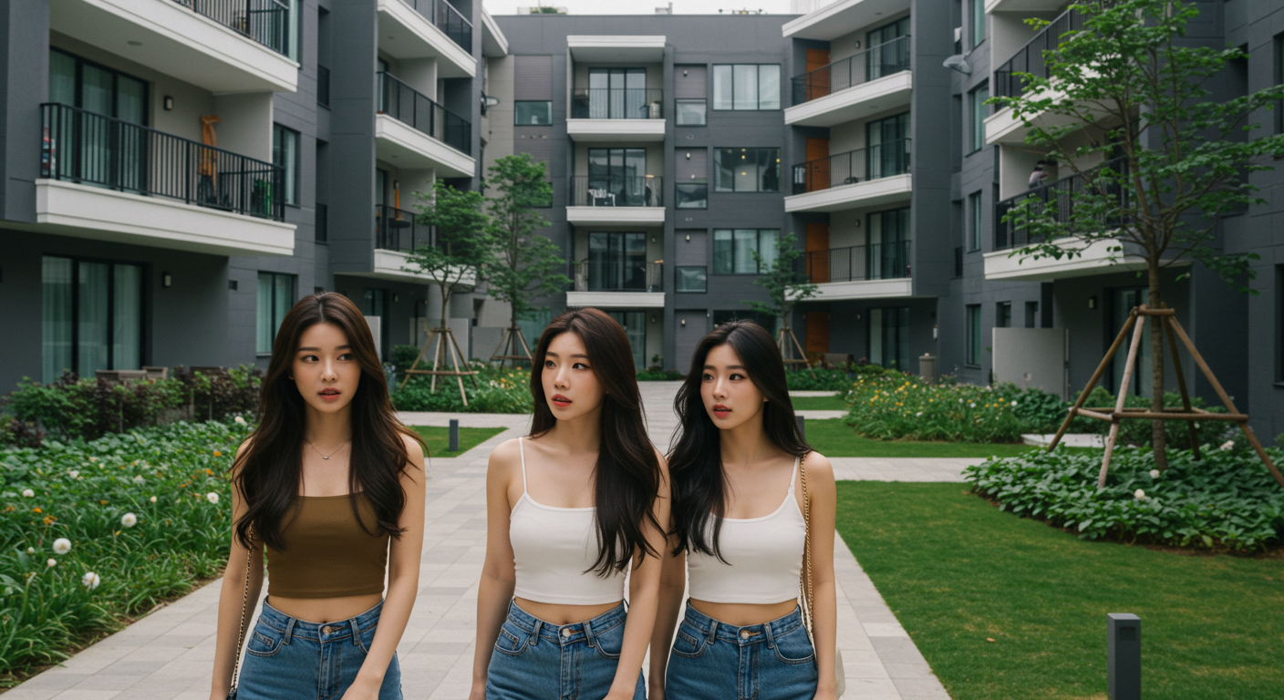 아파트를 둘러보는 미녀셋.