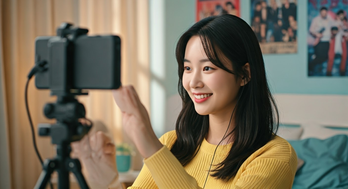 촬영중인 젊은 여성 틱톡커 사진