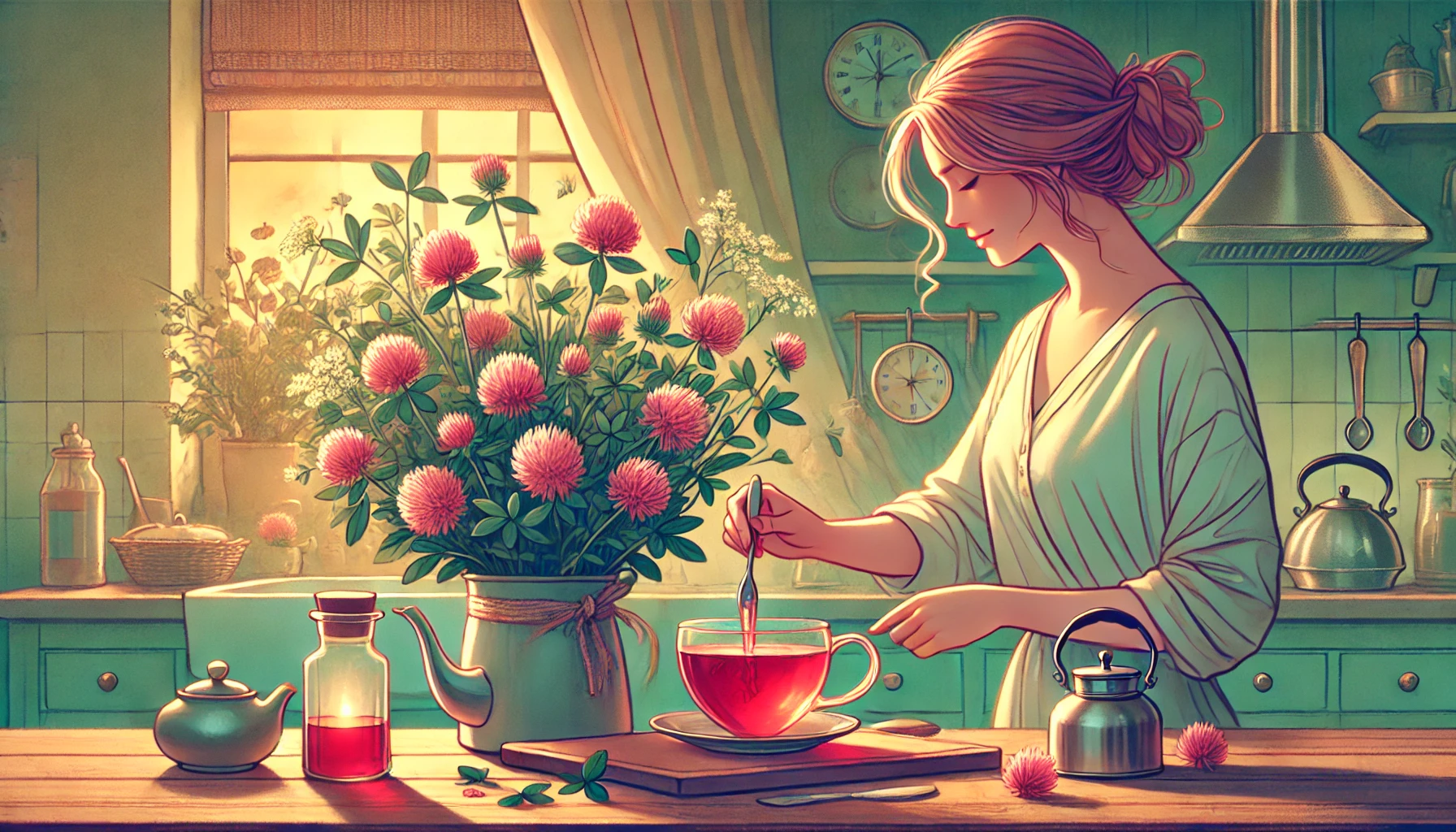 레드-클로버-차를-끊이고-있는-여자