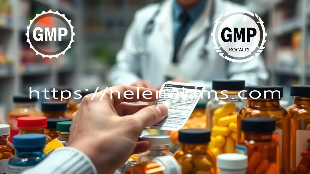 다양한 영양제 병들 사이에서 한 손이 신중하게 제품 라벨을 확인하며 현명하게 선택하는 모습.