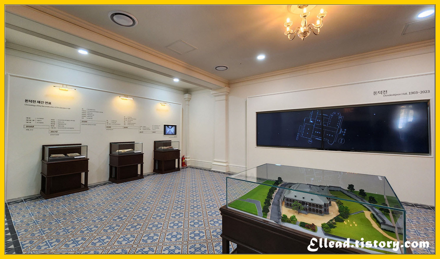 돈덕전 건립 연표와 축소된 돈덕전 모형