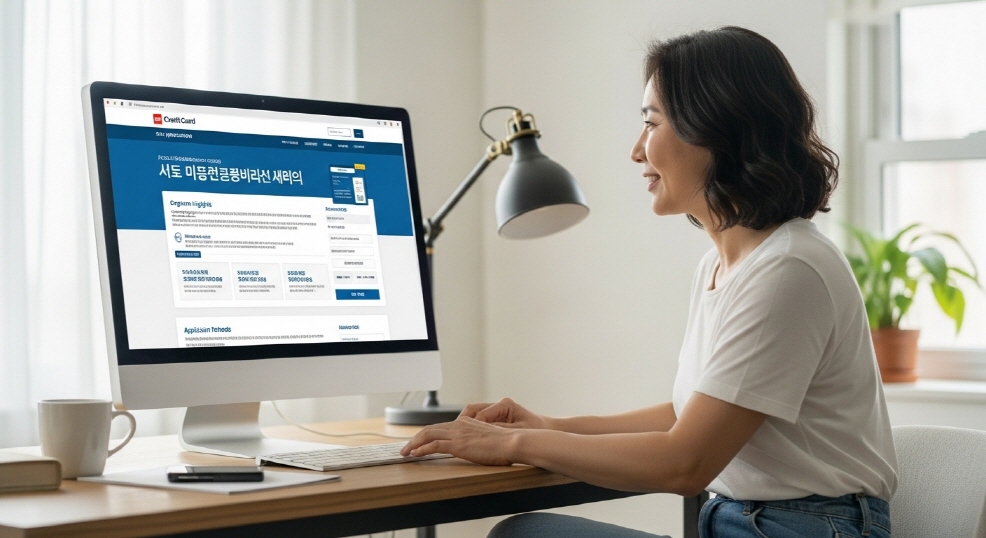 컴퓨터 화면에 카드사 신청 페이지가 열려 있음