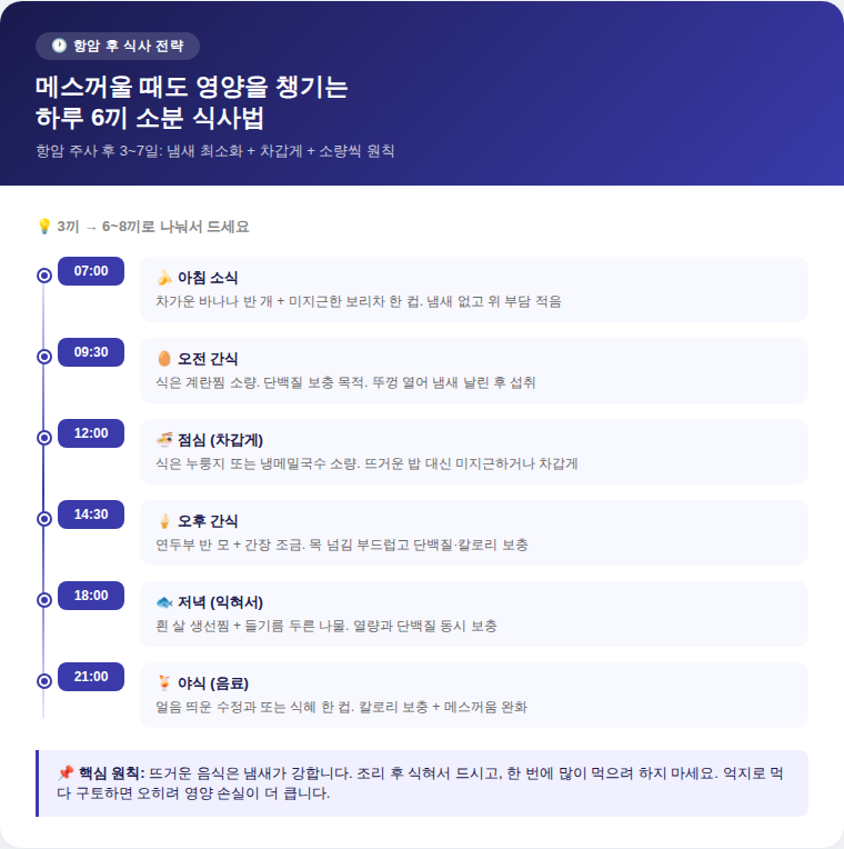 항암 후 메스꺼울 때 하루 6끼 소분 식사 타임테이블