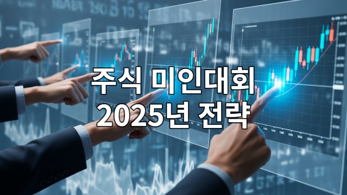 케인즈의 미인대회 이론을 시각적으로 표현한 주식 시장 이미지: 여러 손가락이 특정 주식 차트를 가리키며 시장의 선택을 나타냄