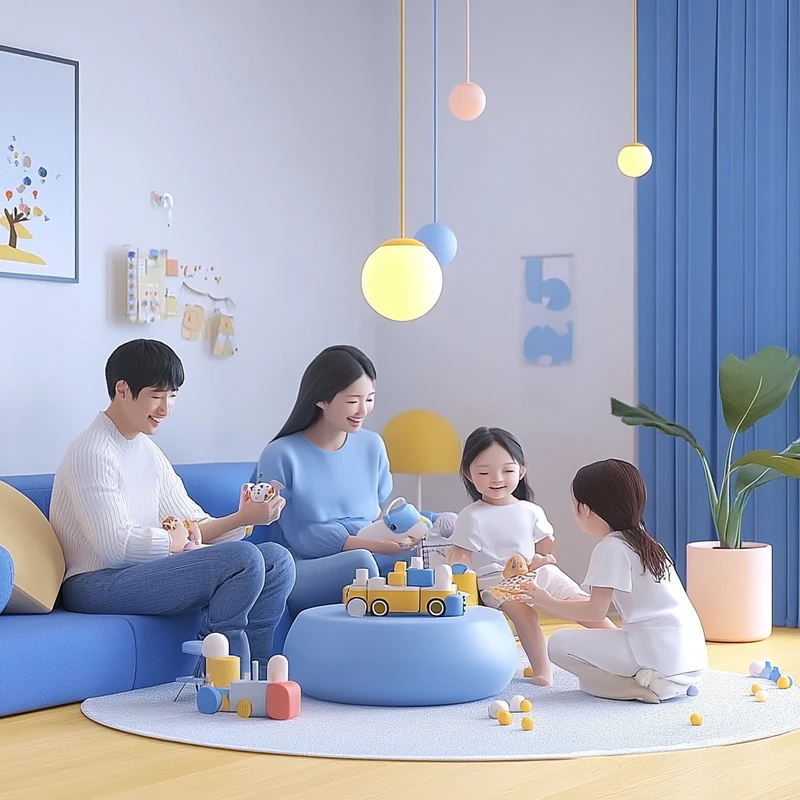 가족이 함께 거실에서 연금 ETF 꾸준한 적립식 투자로 안정된 노후와 재무 안정을 실현, 장기 투자 효과, 가족의 행복과 미래 설계