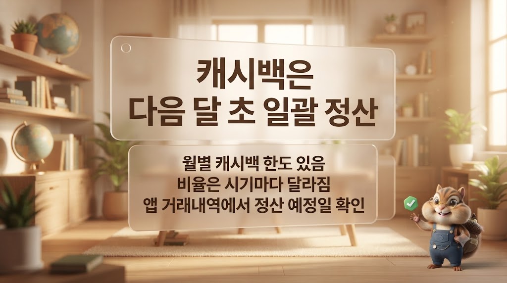 다랑이가 동백전 캐시백 정산 시기와 핵심 정보를 안내하는 이미지