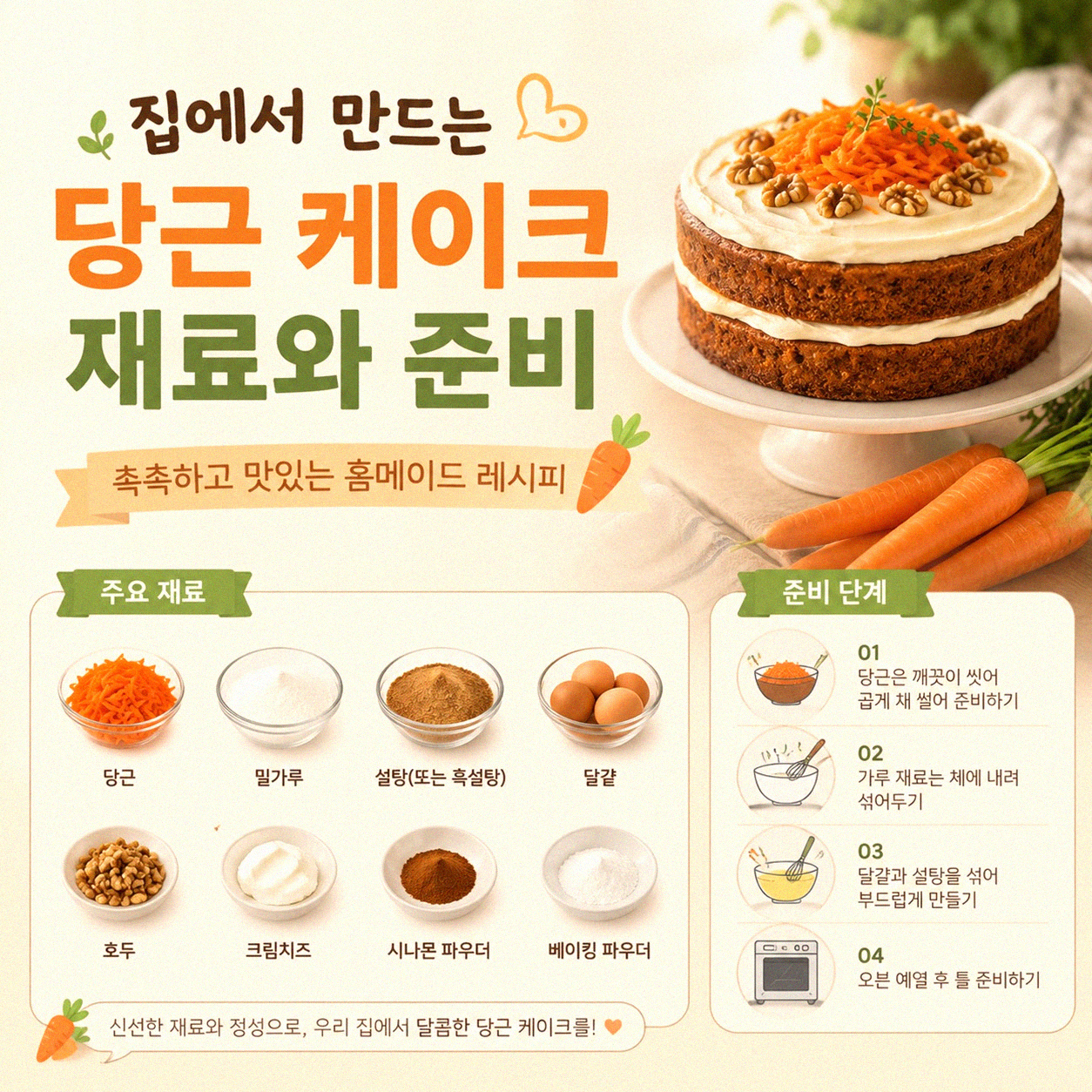 집에서 당근 케이크 만들기, 얼마나 쉬울까