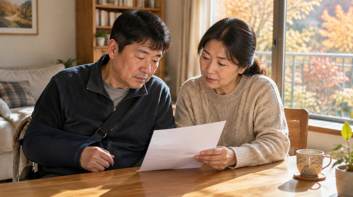 장애인연금 2027 정부안 안내문을 읽는 뇌병변 장애인 부부