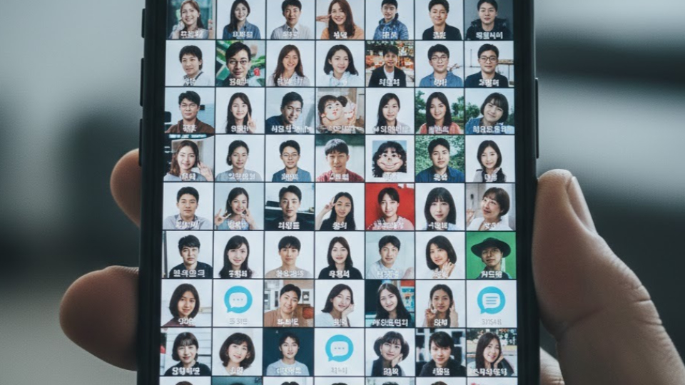 스마트폰 화면에 표시된 사용하기 불편한 격자 형태의 카카오톡 친구탭 클로즈업.