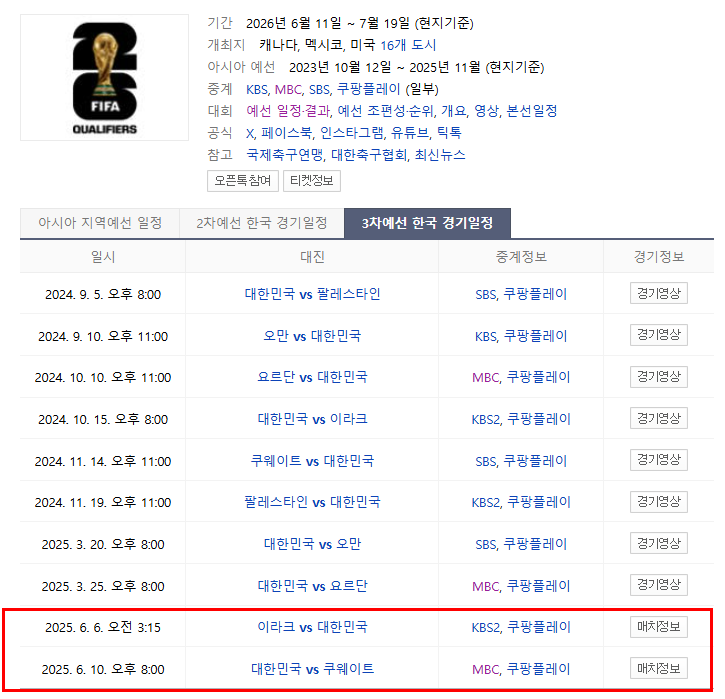 2026 FIFA 월드컵 대한민국 vs 쿠웨이트 경기일정 티켓 예매 방법