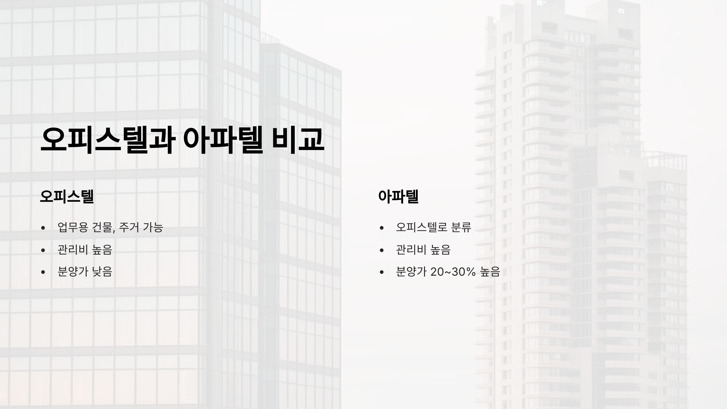 오피스텔과 아파텔, 관리비·분양가·투자성 완벽 비교