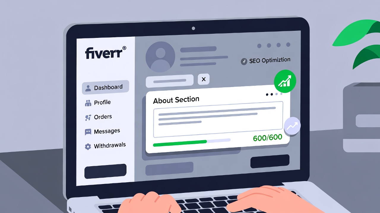Fiverr about section character limit explained with profile optimization concept