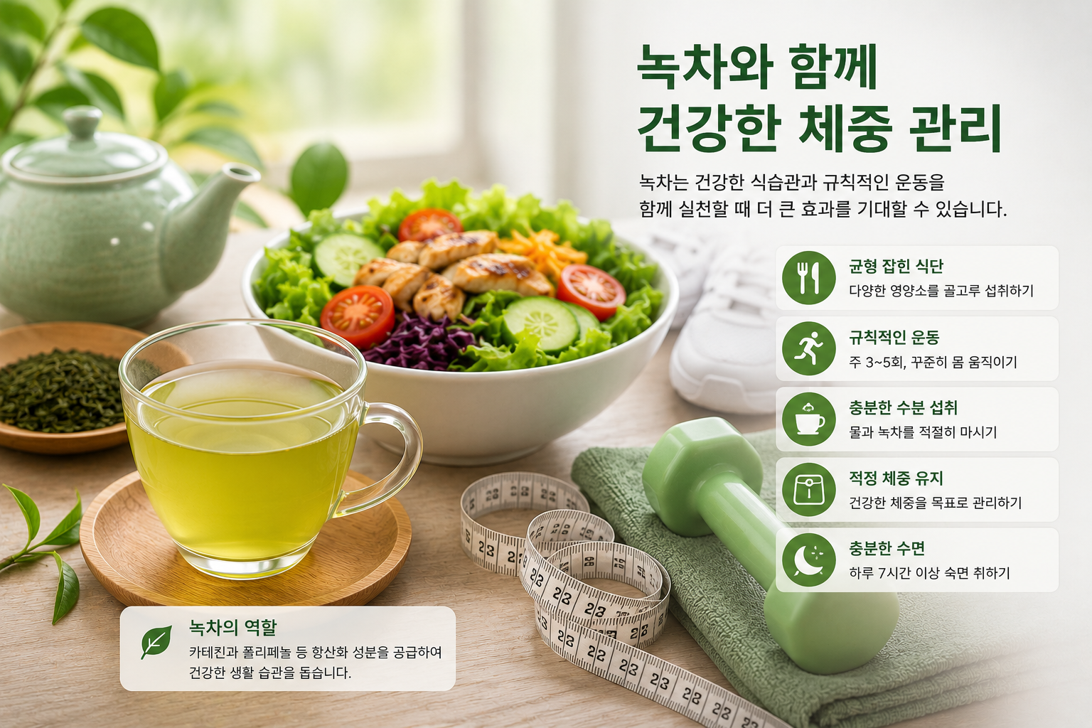녹차와 균형 잡힌 식습관을 통한 건강한 체중 관리