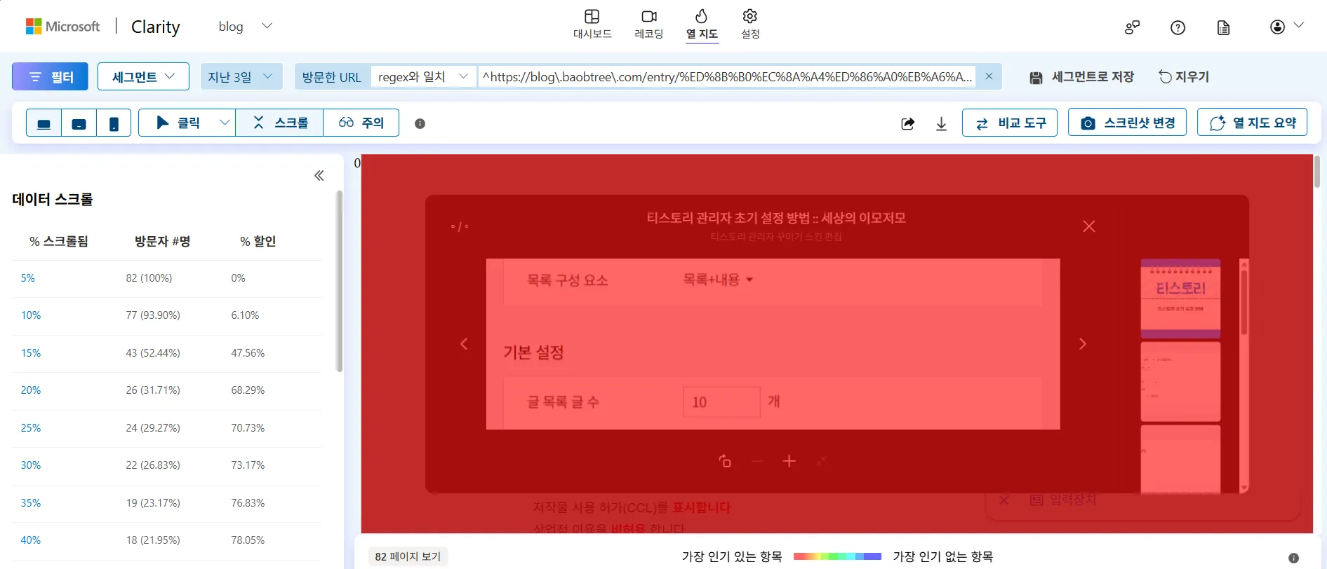 세션 녹화 Clarity Heatmap 스크롤