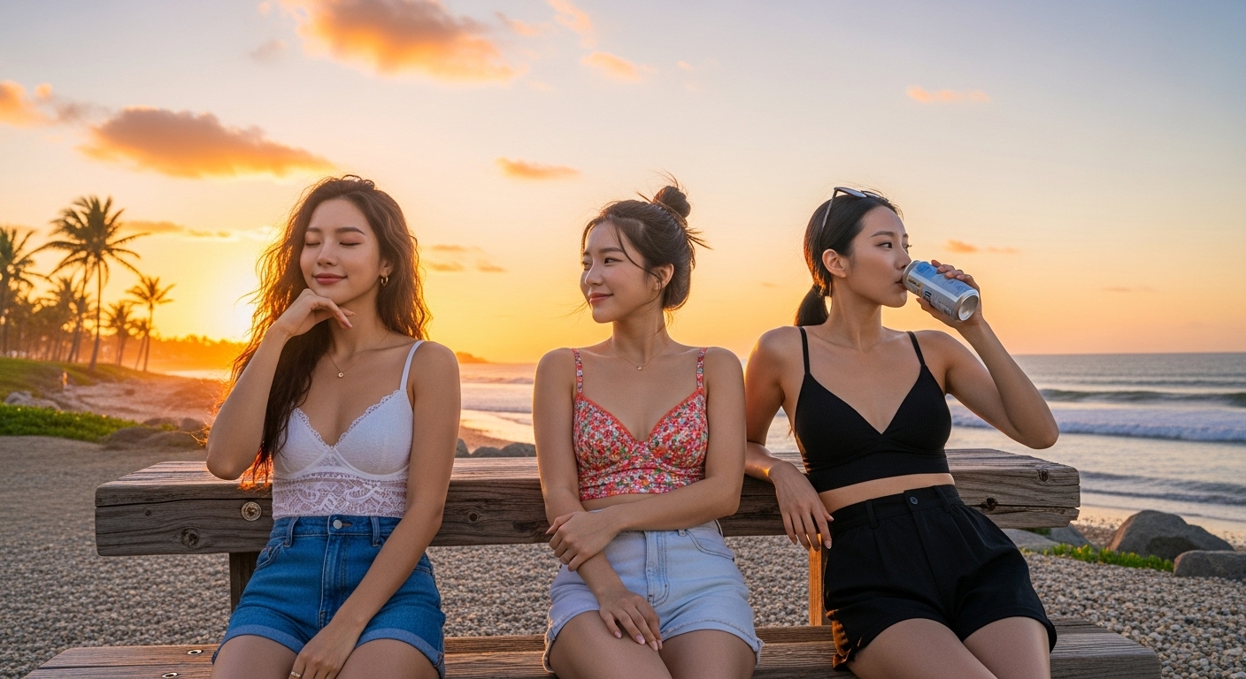 바다에서 힐링하는 여자들