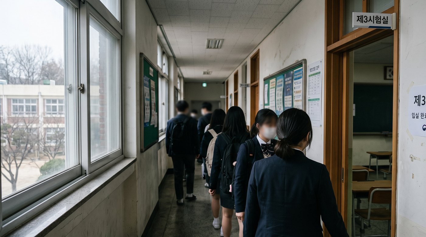수능 쉬는 시간이 끝날 무렵 시험실로 들어가는 수험생들