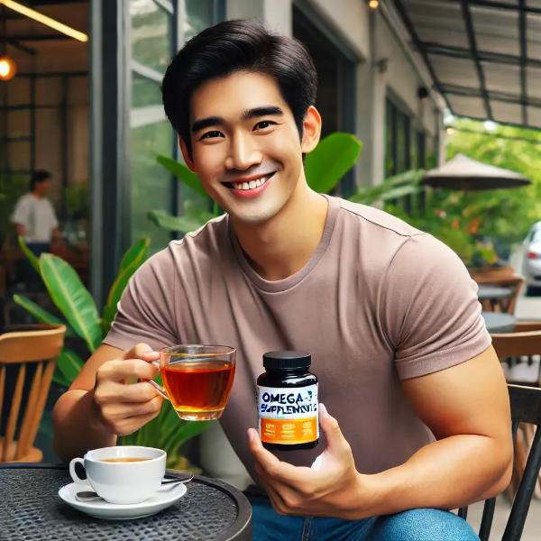 오메가3로 건강한 생활을 즐기는 동양인 남성